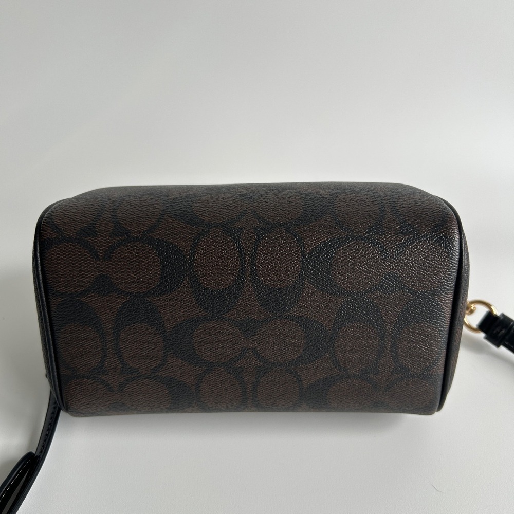 Coach Rowan Satchel Brown Black Signature Canvas Leather Bag Excellent - Picture 4 of 8